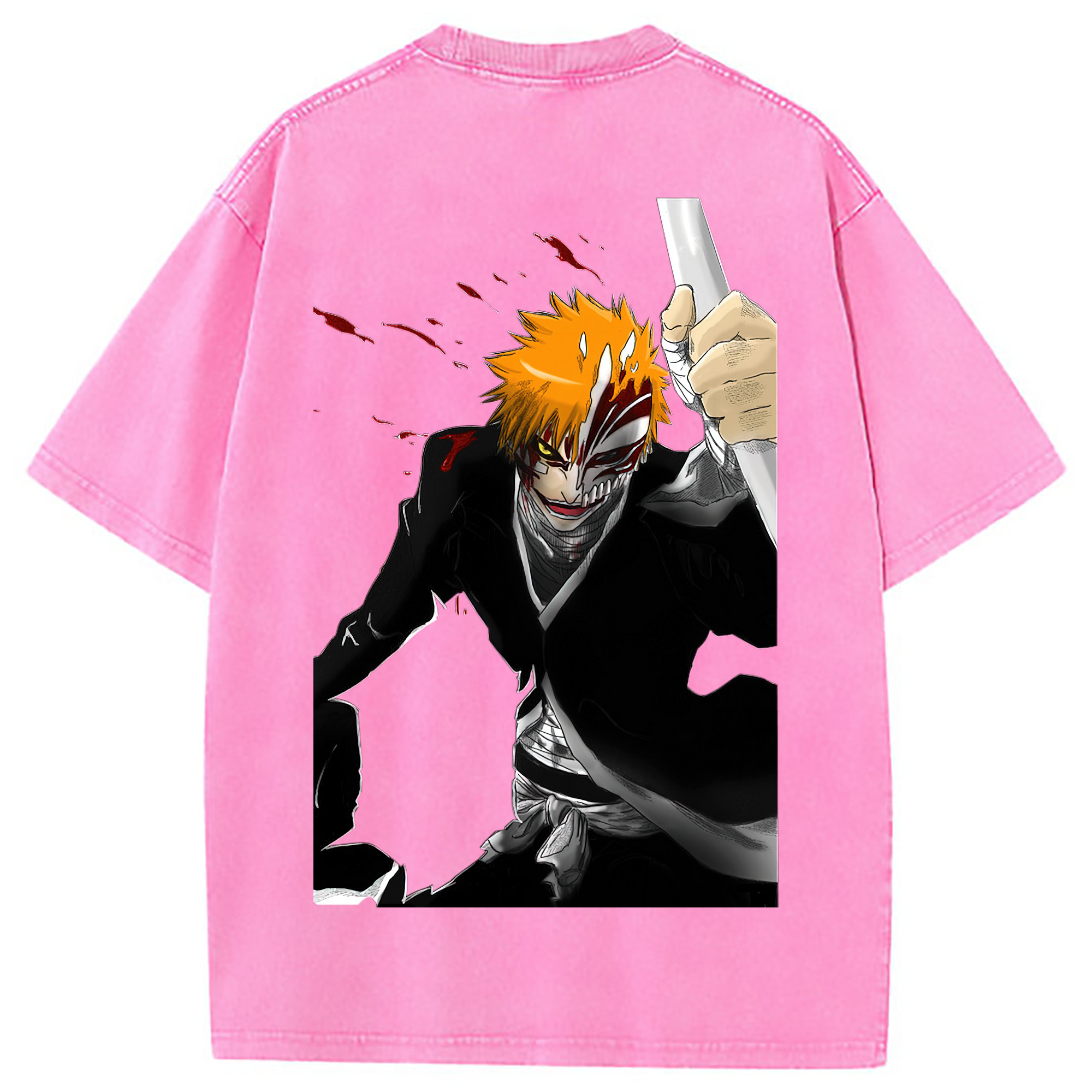（画像用） ブリーチ 黒崎一護（くろさき いちご）BLEACH Kurosaki Ichigo 綿100% ヴィンテージ風 半袖Tシャツ（背面プリント）